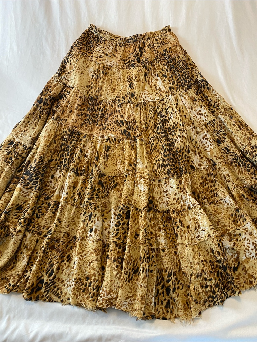 INC International Concepts Leopard Print Tiered Midi Skirt in Brown